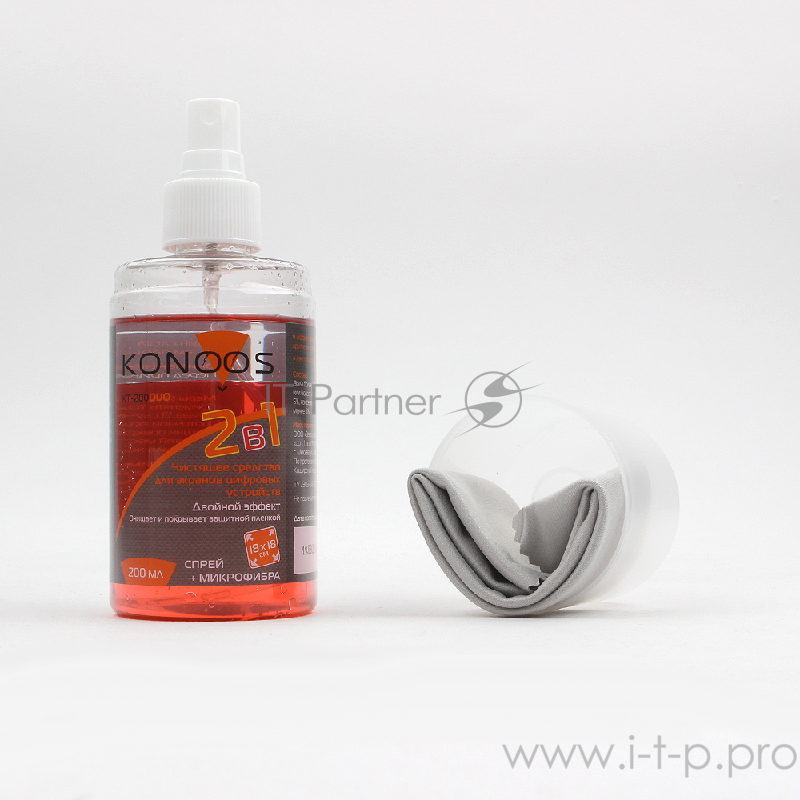 KT-200DUO Набор Konoos для ЖК-экранов (спрей 200 мл + салфетка), с силиконом, двухкомпонентный