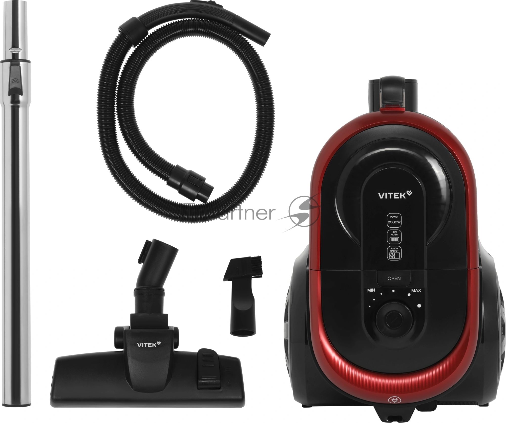 Пылесос Vitek VT-CV1880 черный/красный, 400/2000 Вт, уборка сухая, пылесборник контейнер 2,5 л