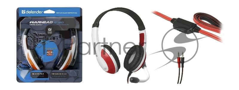 Наушники Defender Warhead G-120 красный/белый кабель 2 м