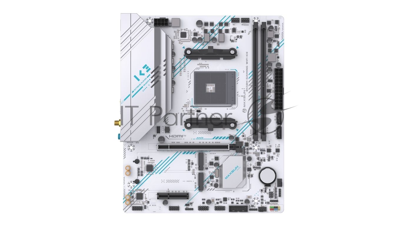 Материнская плата MAXSUN MS-B550M GAMING WIFI ICE, AM4, AMD B550, 2xDDR4, 2xSATA, 2xM.2, 1xPCIe 4.0 x16, 1xPCIe 3.0 x4, 1xHDMI, 1xDP, 1x1Gb LAN, Wi-Fi 5, Bluetooth 4.2, 2xUSB-A 5Gbps, 4xUSB-A 2.0, 3x3.5 мм, 5.1, mATX