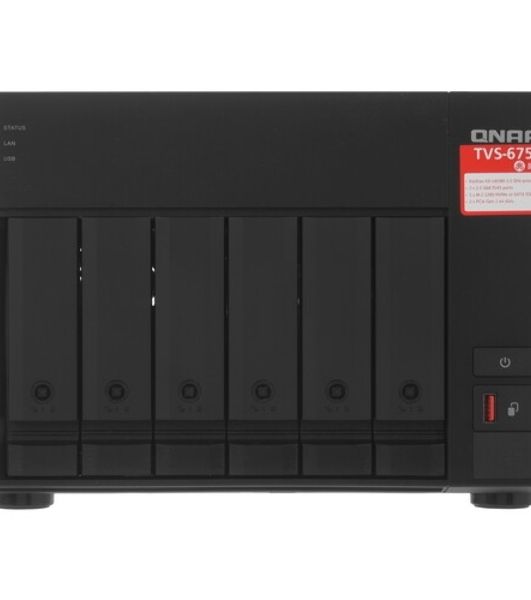 Сетевое хранилище без дисков SMB QNAP TVS-675-8G NAS, 6-tray w/o HDD, 2xM.2 SSD Slot, 1xHDMI-port. CPU 8-сore 64-bit x86 KX-U6580 2.5 GHz, 8GB DDR4 (1 x 8GB) up to 64GB (2 x 32GB), 2x 2.5 Gigabit LAN
