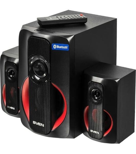 Колонки SVEN AC MS -304, черный Акустическая система, беспроводная передача сигнала по Bluetooth, суммарная мощность (RMS), Вт - 40, выходная мощность (RMS), Вт - сабвуфер: 20, сателлиты: 20 (2 х10), частотный диапазон, Гц - сабвуфер: 40 – 150, сателлиты: