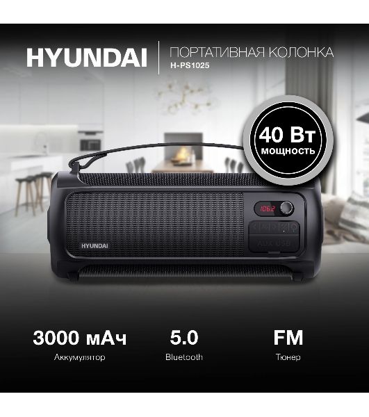 Колонка портативная Hyundai H-PS1025 черный 40W 2.0 BT 10м 3000mAh