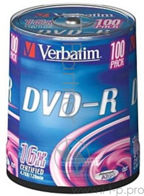 Диск DVD-R Verbatim 4.7Gb 16x Cake Box (100шт) (43549)