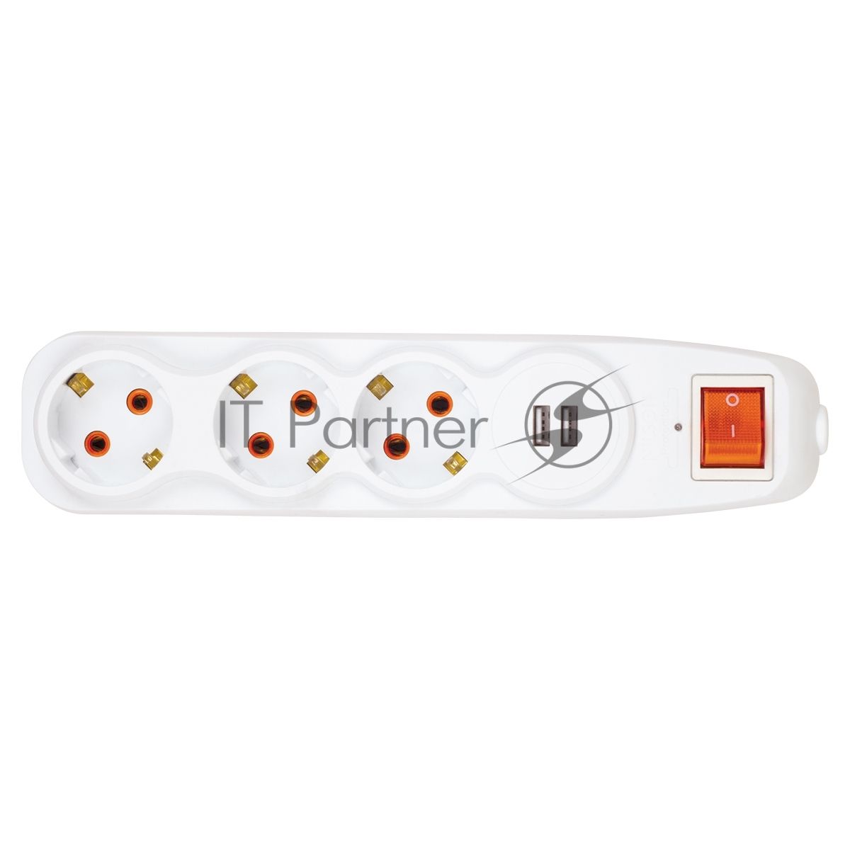 Nilson Сетевой фильтр 3-местн. с заз. конт., 2 порта USB 2,4А, 1,5 м. (44134115)