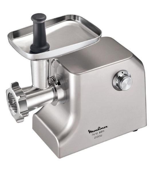 Мясорубка электрическая Moulinex ME858D32 серебристый, 2100 Вт, 5.5 кг/мин, реверс, защита от перегрузки, насадки - 8
