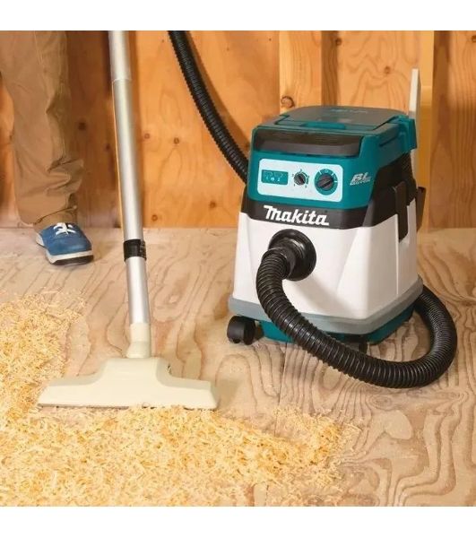 Строительный пылесос Makita DVC150LZ гибридное, белый, 320 Вт, уборка сухая/влажная, пылесборник мешок/контейнер, 15 л