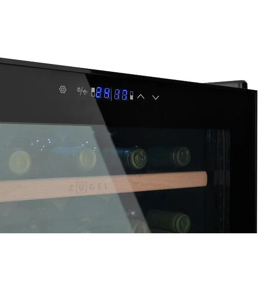Винный шкаф ZÜGEL ZCWF331DB черный, 88 л, 2 отсека, 33 бут.