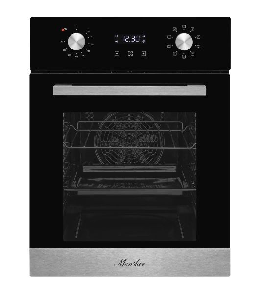 Духовой шкаф электрический Monsher MOE 4592 Acier ширина 45 см, High-Tech, 50 л, гидролизная очистка, 9 режимов, черный/нерж. сталь
