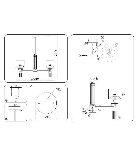 Люстра Ambrella light LH71301/5 CGD/WH золото/белый E14/5 max 40W D680*740