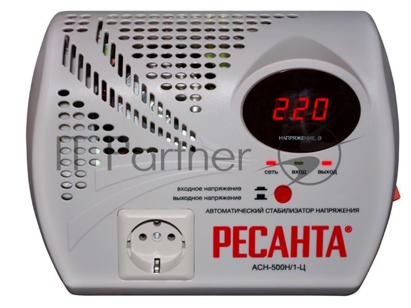 Стабилизатор напряжения Ресанта АСН- 500 Н/1-Ц  63/6/9 Стабилизатор {220В±8%, Габариты 260х200х110, Вес 2,6кг}