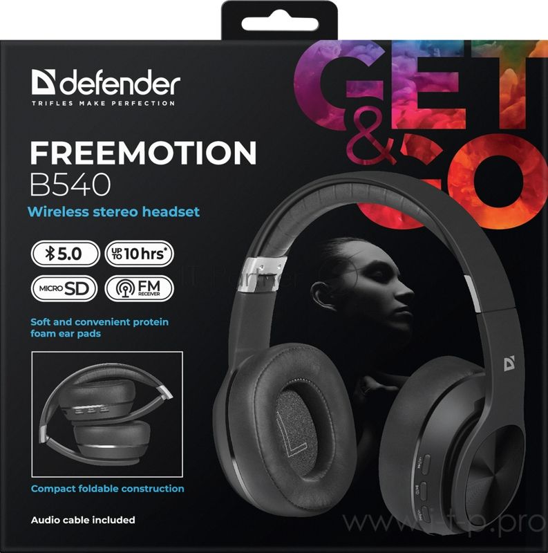 Беспроводные/проводные наушники Defender FreeMotion B540 черный, накладные, Bluetooth + проводной, до 10 ч