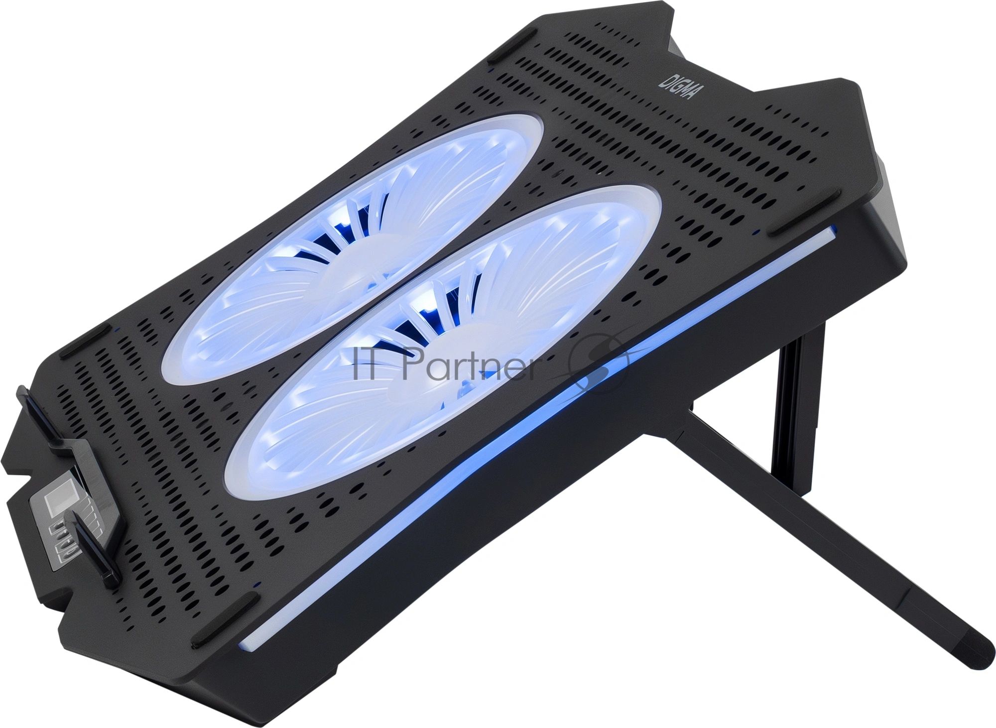 Подставка для ноутбука Digma D-NCP180-2x110RGb 18" 410x280x34мм 20дБ 2xUSB 2x 110ммFAN 700г Fan-control пластик ABS черный