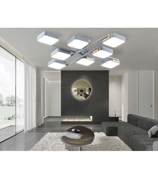 Светильник Ambrella light FL4889/8 GR/WD серый/дерево 144W 3000-6000K 960*960*160 (без ПДУ)