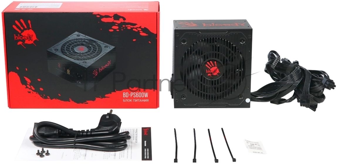 Блок питания Bloody BD-PS600W, 600Вт, 80 PLUS белый, 120мм, черный