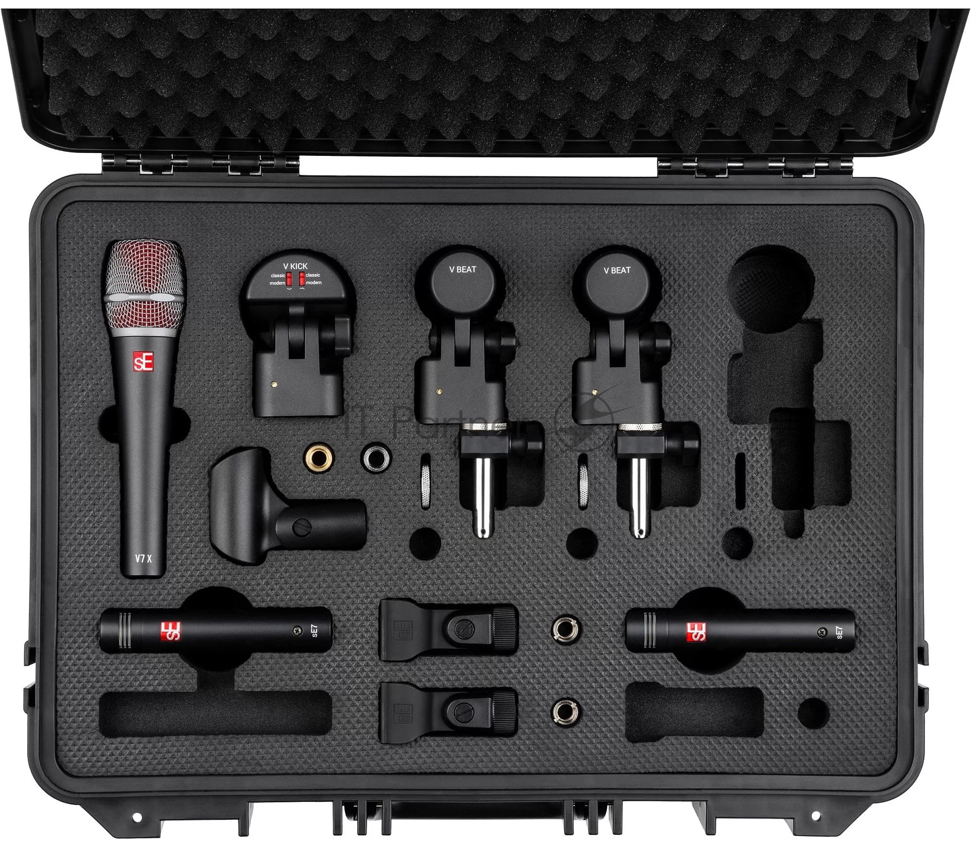 Набор микрофонов для ударной установки sE Electronics V PACK CLUB 1 х микрофон V KICK, 2 х микрофона V BEAT, 3 х крепления V CLAMP, 1 х микрофон V7 X, 2 х конденсаторных микрофона sE7, пластиковый кейс