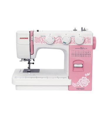 Швейная машина Janome HD1023 белый/розовый, электромеханическая, вертикальный качающийся, 25 операций, автоматическая петля