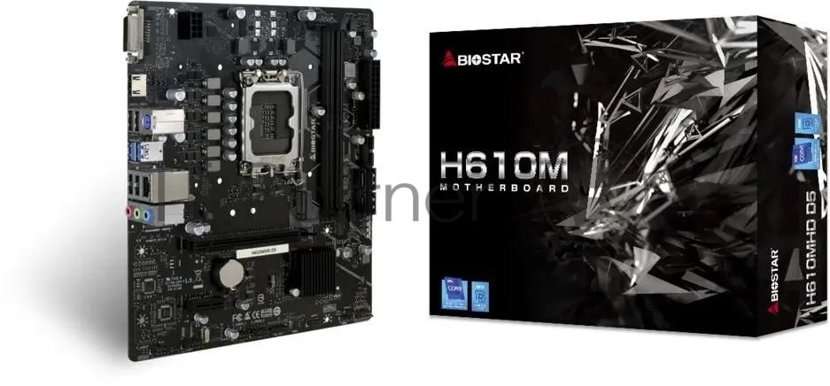 Материнская плата Biostar H610MHD D5, LGA1700, Intel H610, 2xDDR5, 4xSATA, 1xM.2, 1xPCIe 4.0 x16, HDMI, DVI-D, 1x1Gb LAN, 3x3.5 мм, 7.1, microATX