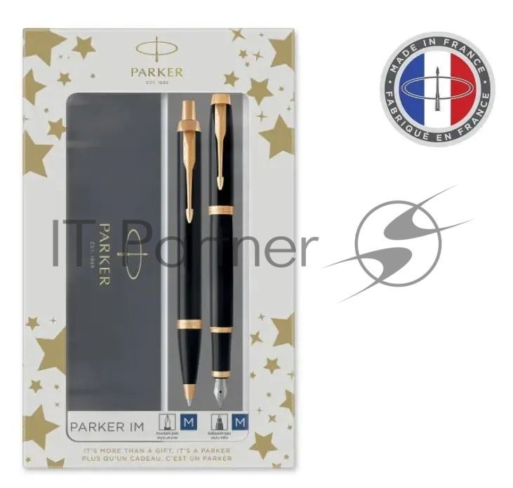 Набор ручек Parker IM Core FK221 CW2093216, Black GT, M, сталь нержавеющая, коробка подарочная, перьевая, ручка шариковая