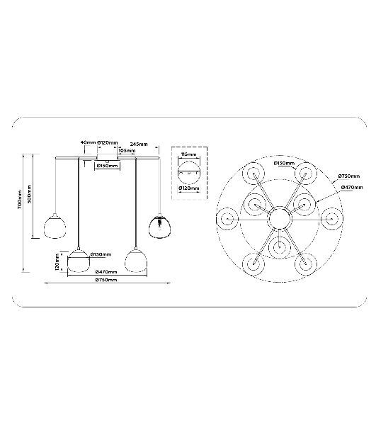 Светильник Ambrella light LH51001/6+3 SGD/BK/FR золотой песок/черный /белый матовый G9*9 max 28W D750*700