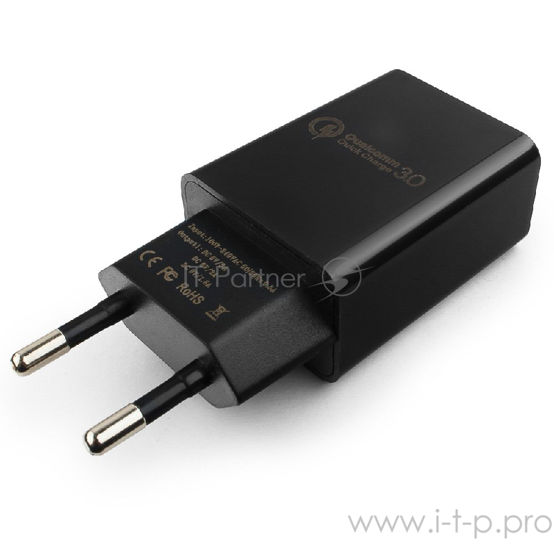 Сетевое зарядное устройство Cablexpert MP3A-PC-17, QC 3.0, 100/220V - 1 USB порт 5/9/12V, черный