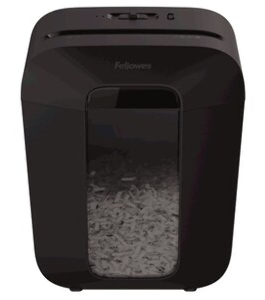 Шредер Fellowes PowerShred LX50 черный (секр.P-4)/перекрестный/9лист./17лтр./скрепки/скобы/пл.карты