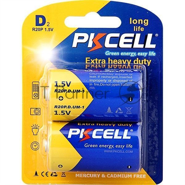 Солевой элемент питания PKCELL R20P-2B тип - D(LR20) 2 шт в блистере