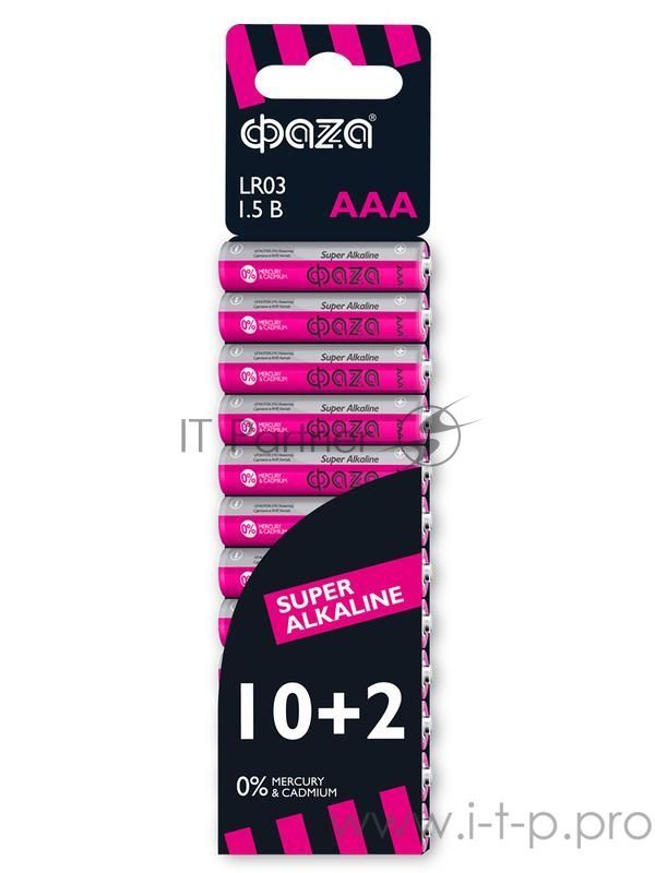 Элемент питания алкалиновый LR03 Super Alkaline SBL-10+2 (уп.12шт) ФАZА 2854612, 1.5 В