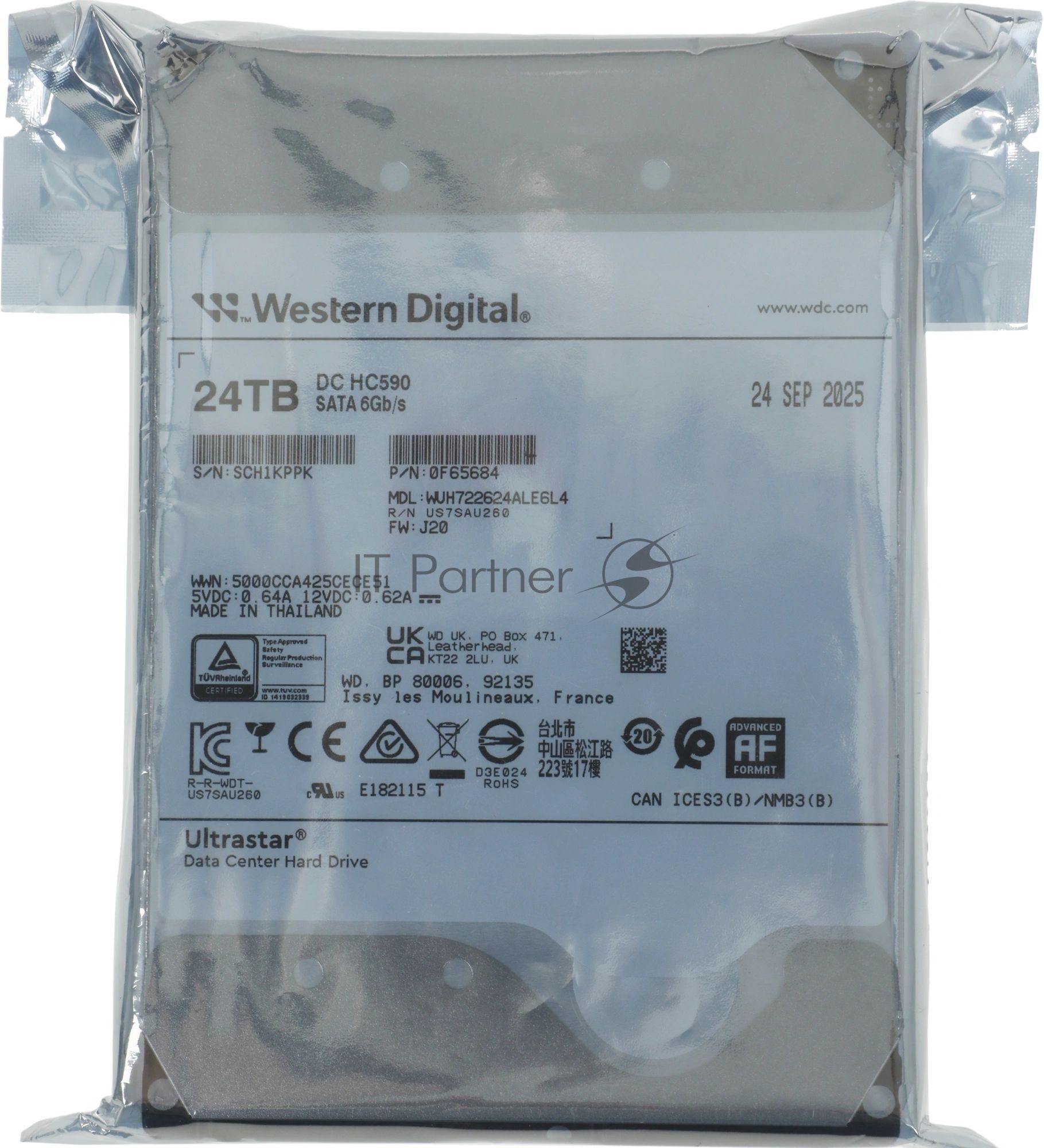 Жесткий диск HDD WD Ultrastar DC HC590 24Tb 7200rpm SATA-III 512Mb 3.5"