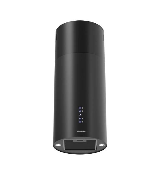 Вытяжка Kuppersberg TUBA 35 B, цилиндрическая, островная, 35 см, электронное кнопочное управление, таймер, отвод/рециркуляция, 3 скорости, производительность 850 м3/ч, LED освещение, обратный клапан, уровень шума 68 дБ, угольный фильтр CF110 (опция), цвет