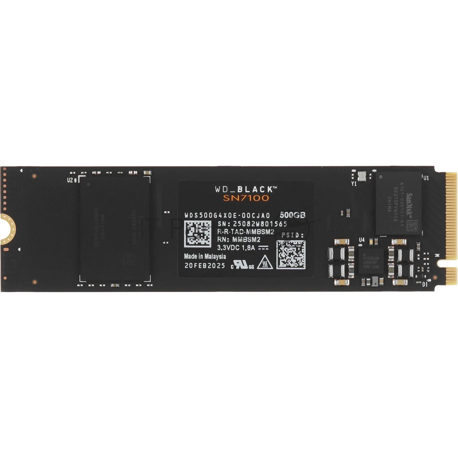 Накопитель SSD Western Digital черный SSD SN7100 M2.2280 PCIe 4.0 500Gb, 6800MBs/5000MBs, TbW 300, WDS500G4X0E, 1 year