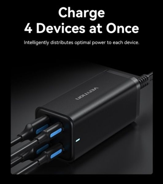 Сетевое зарядное устройство Vention на 4 порта GaN 100W USB (C+C+A+A) черный, шт.