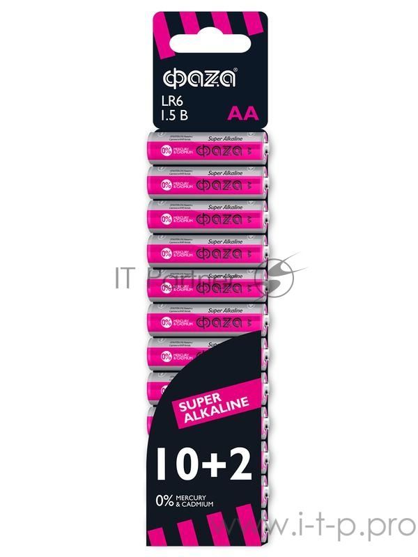 Элемент питания алкалиновый LR6 Super Alkaline SBL-10+2 (уп.12шт) ФАZА 2854582, 1.5 В