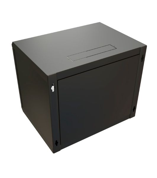 Шкаф коммутационный WRline (WR-TW-1245-GP-RAL9004) настенный 12U 600x450 мм пер. дв. стекл 2 бок. пан. 60 кг черный 370 мм 650 мм IP20 сталь