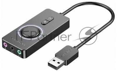 Внешняя звуковая карта Vention USB c регулятором громкости Черная