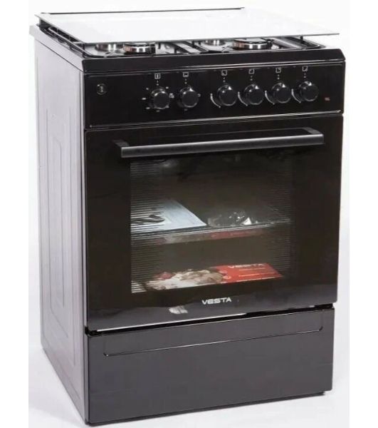 Плита комбинированная VESTA Valencia VGE 50 10-E черный, конфорок 4 газовых, духовка 52 л, 50 см x 85 см x 57 см