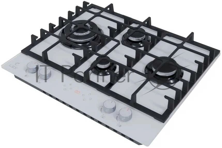 Газовая варочная поверхность Lex GVG 646T WH, 4 конфорки, закаленное стекло, 9250 Вт