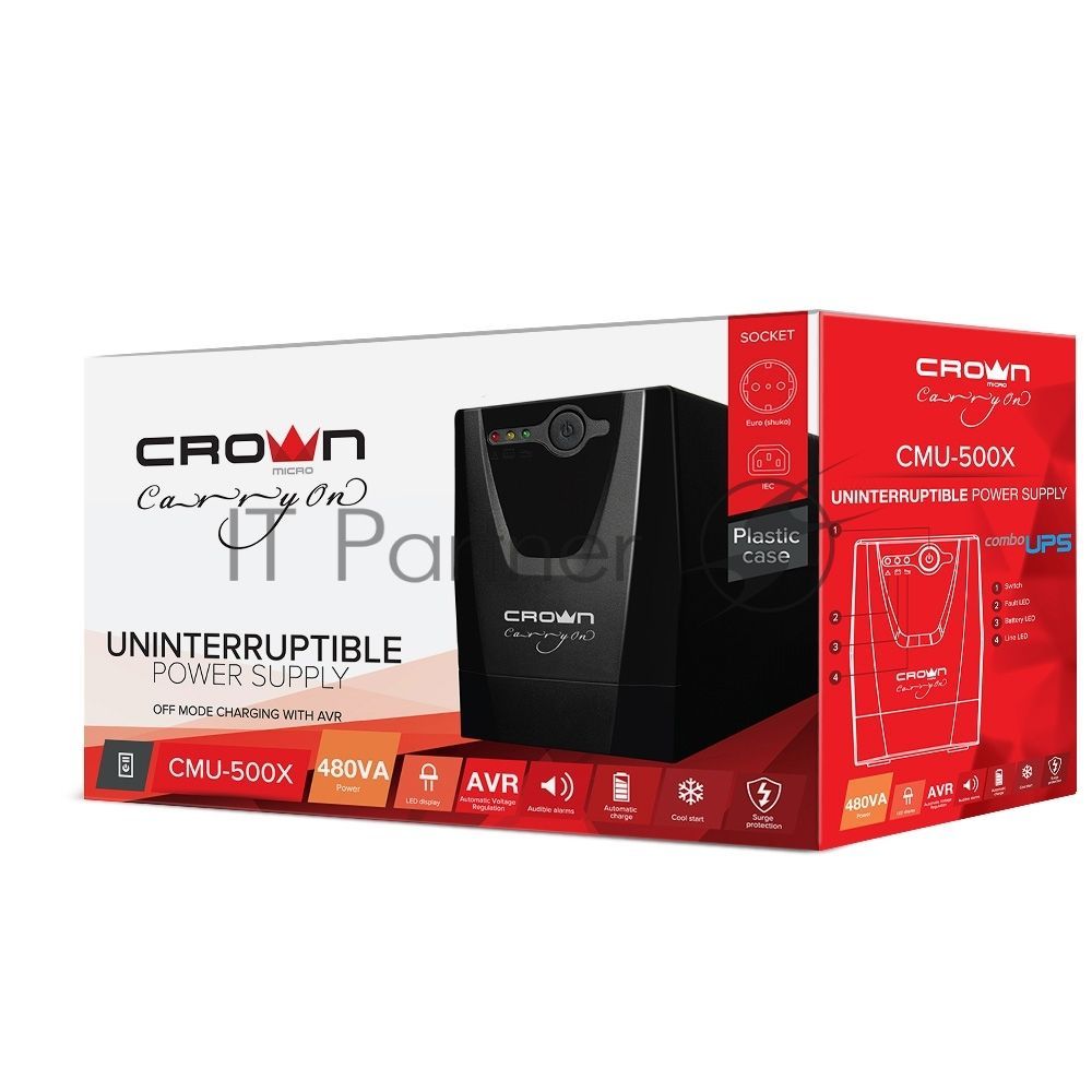 Источник бесперебойного питания Crown CMU-500X / 480 ВА / 240 Вт / Euro + IEC-320