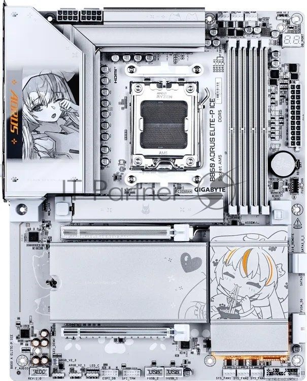Материнская плата Gigabyte B850 AORUS ELITE-P ICE, AM5, AMD B850, 4xDDR5, 2xSATA, 4xM.2, 1xPCIe 5.0 x16, 1xPCIe 4.0 x4, 1xHDMI, 1x5Gb LAN, 2xUSB 3.2 Gen 2 Type-C, 2xUSB 3.2 Gen 2 Type-A, 4xUSB 3.2 Gen 1, 4xUSB 2.0, 2x3.5 мм, 7.1, ATX