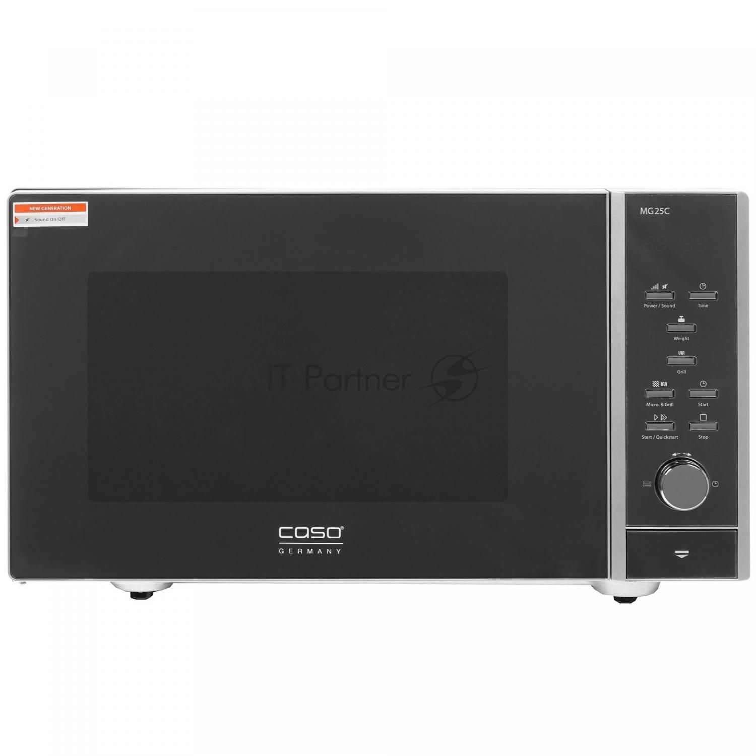 Микроволновая печь CASO MG 25 Ceramic Menu серебристый/черный, 25 л, 900 Вт, переключатели - кнопки, поворотный механизм