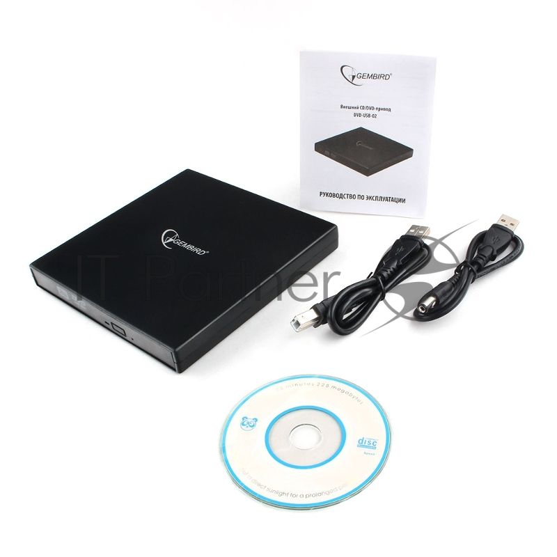 Оптический привод внешний с интерфейсом USB Gembird DVD-USB-02 пластик, черный