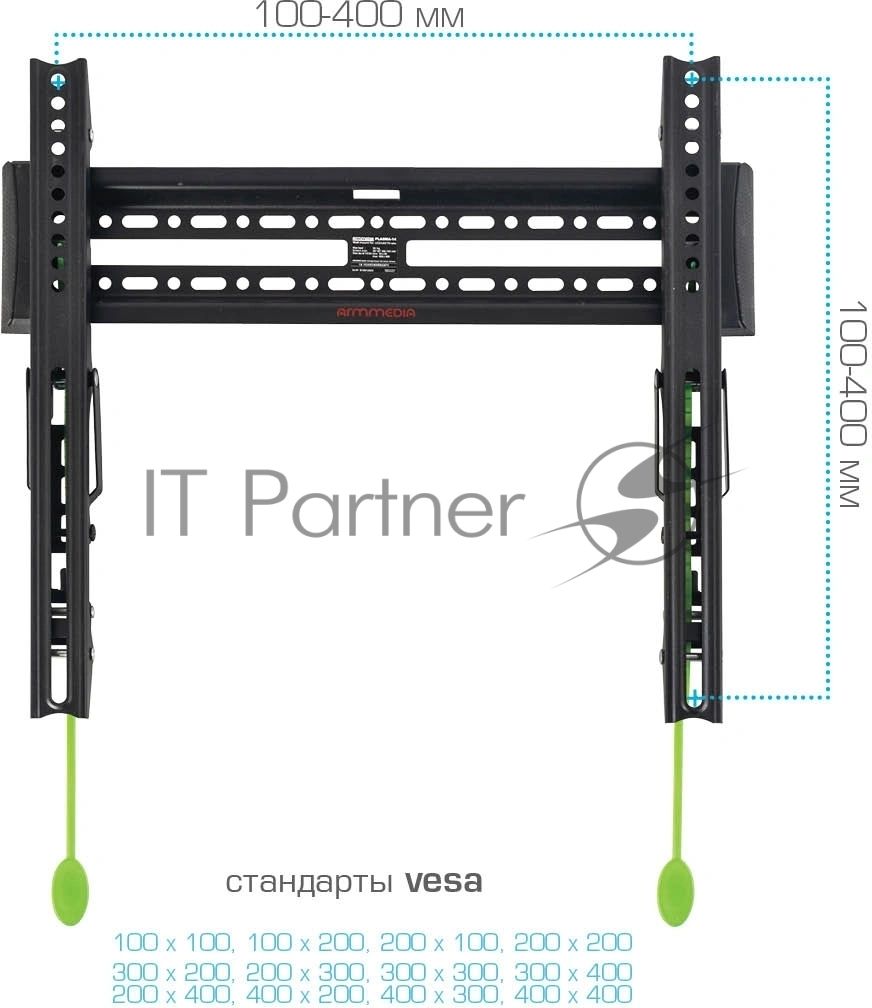 Кронштейн Arm media PLASMA-14 черный Кр. стал. наст. для TV 26"-65", max 50 кг, 1 ст св., нак. 0°-12° от ст. 37 мм, max VESA 400x400 мм.