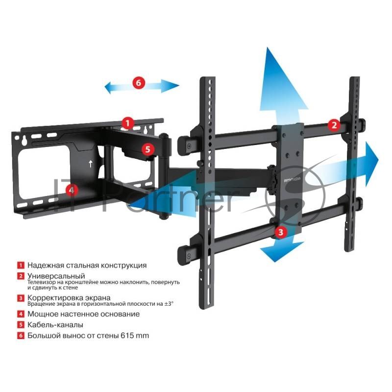Кронштейн для телевизора Arm Media PARAMOUNT-60 черный 32"-75" макс.60кг настенный поворот и наклон