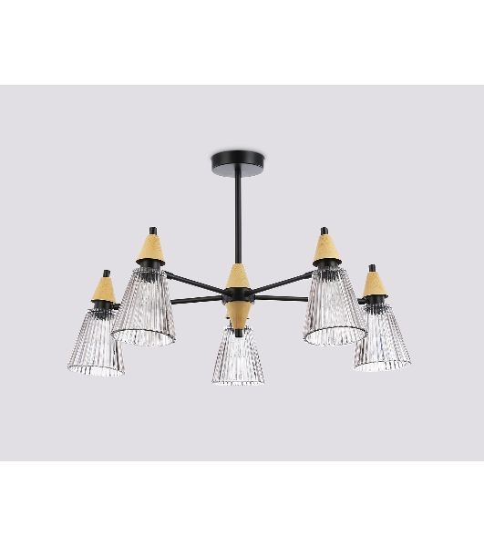 Люстра Ambrella light LH58114/5 BK/LW/SM черный/светлое дерево/дымчатый E14*5 max 40W D660*390