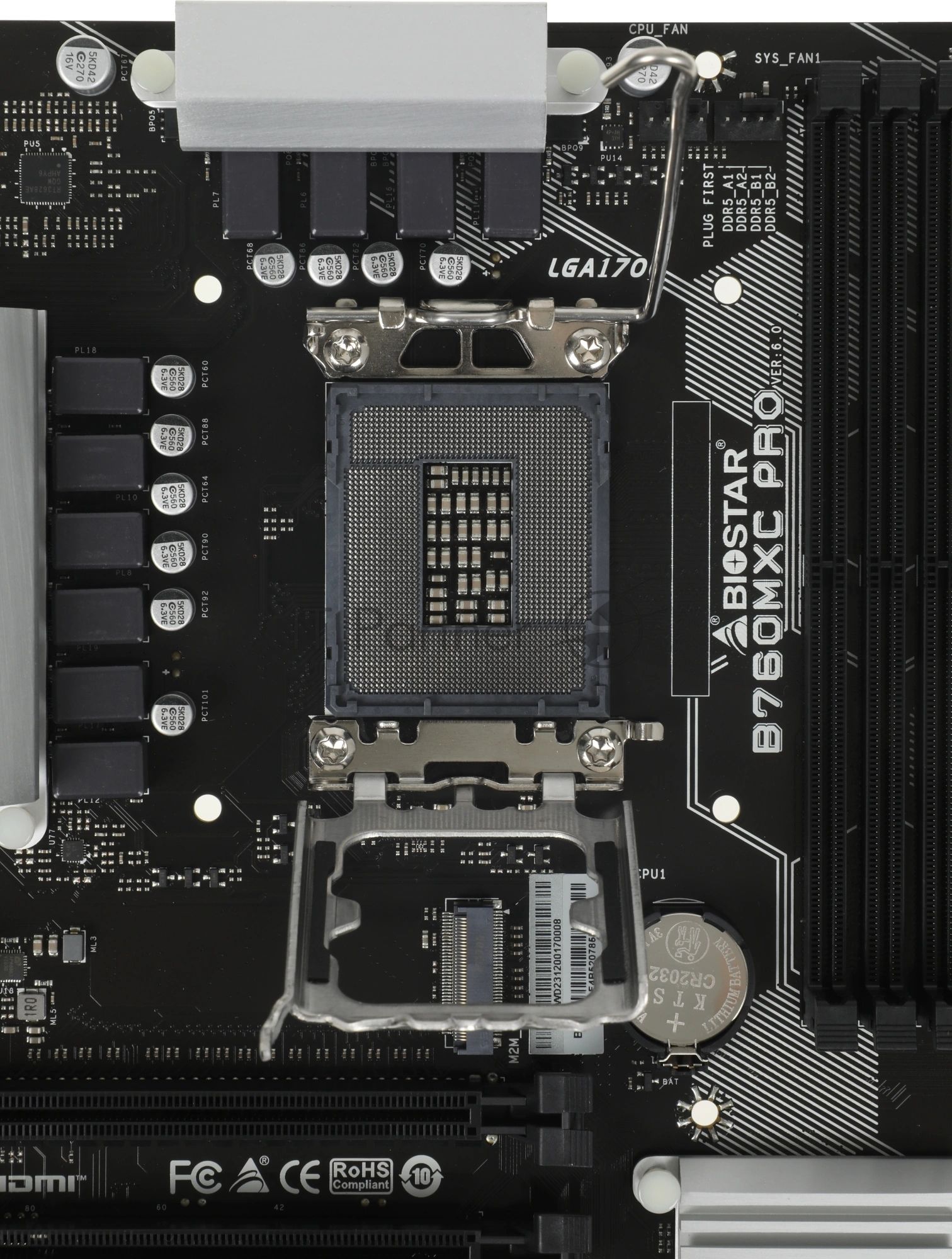 Материнская плата Biostar B760MXC PRO, LGA1700, Intel B760, 4xDDR5, 8xSATA, 2xM.2, 1xPCIe 4.0 x16, DVI-D, HDMI, D-Sub, 1x2.5Gb LAN, 3x3.5 мм, 7.1, microATX