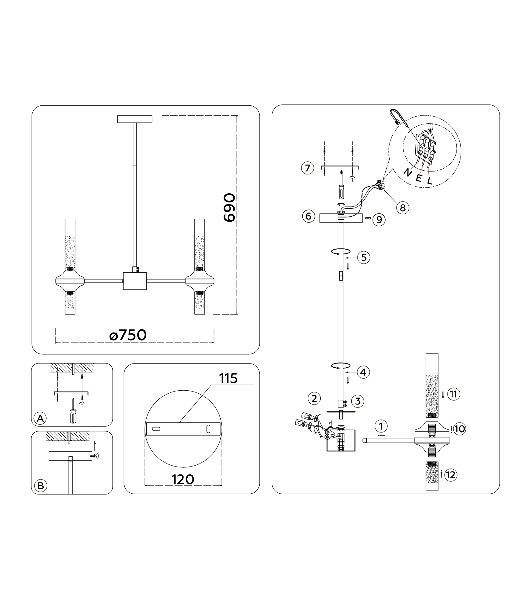 Люстра Ambrella light LH55353/14 BK/CGD/CL черный/золото/прозрачный G9/14 max 30W D750*690