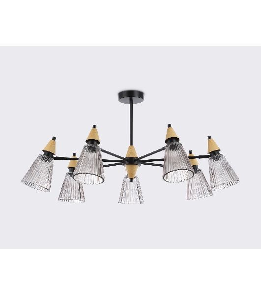 Люстра Ambrella light LH58116/7 BK/LW/SM черный/светлое дерево/дымчатый E14*7 max 40W D750*390