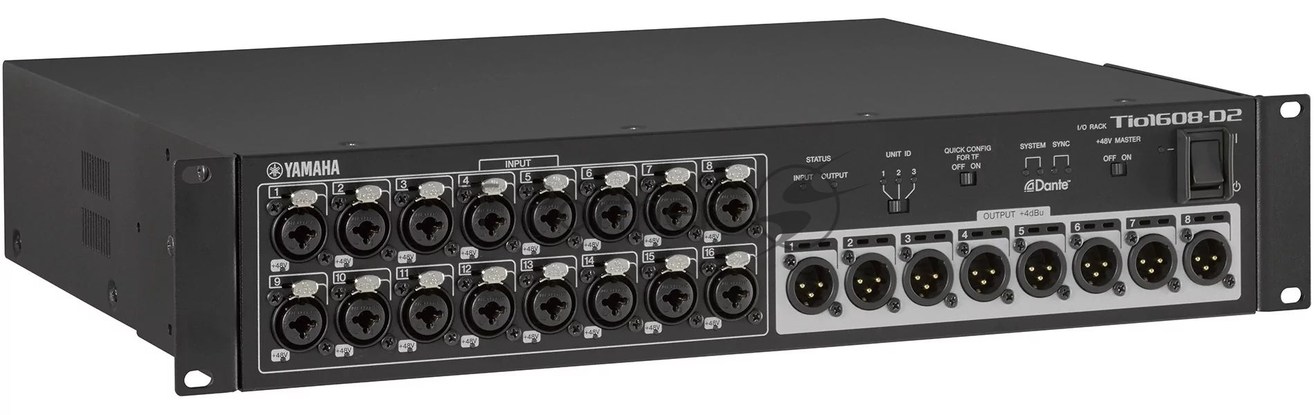 Модуль Yamaha [TIO1608-D2] [VGM3590] коммутационный с 16 вх. (XLR) и 8 вых.(XLR), со встроенным протоколом сетевого цифрового аудио Dante. 48 кГц 24 bit. Соединение в цепи Stagebox до 3-х штук (QUICK CONFIG). 2U.