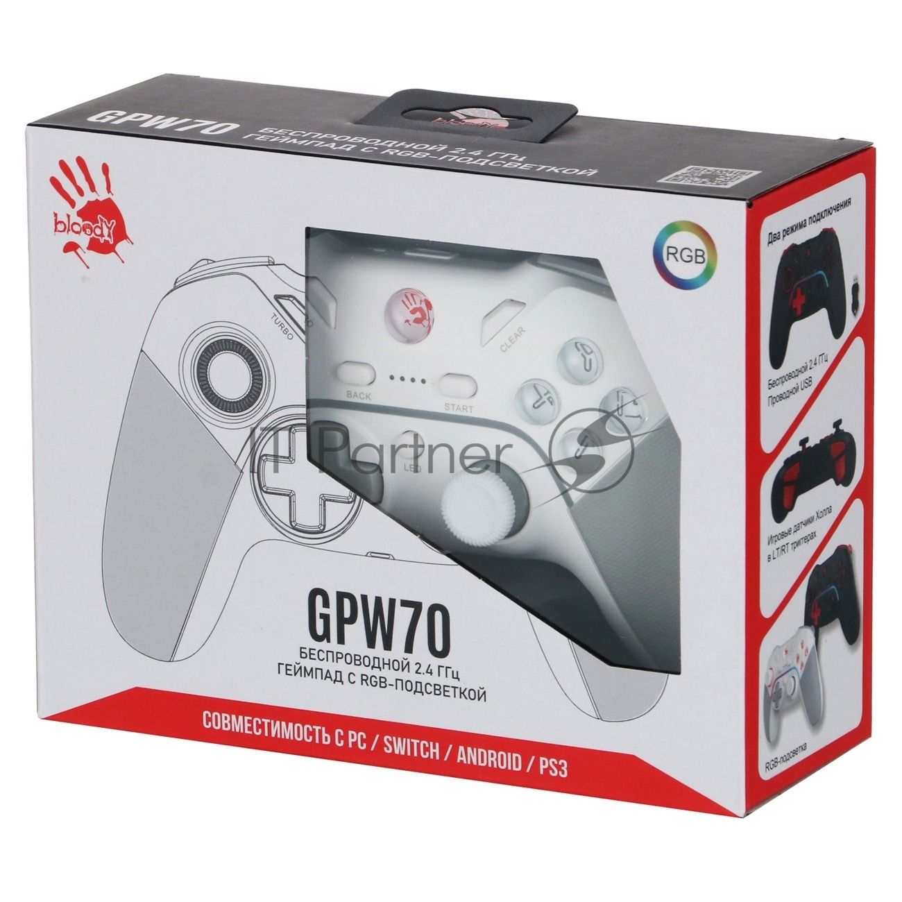 Геймпад A4Tech Bloody GPW70 Sports белый USB Беспроводной виброотдача обратная связь