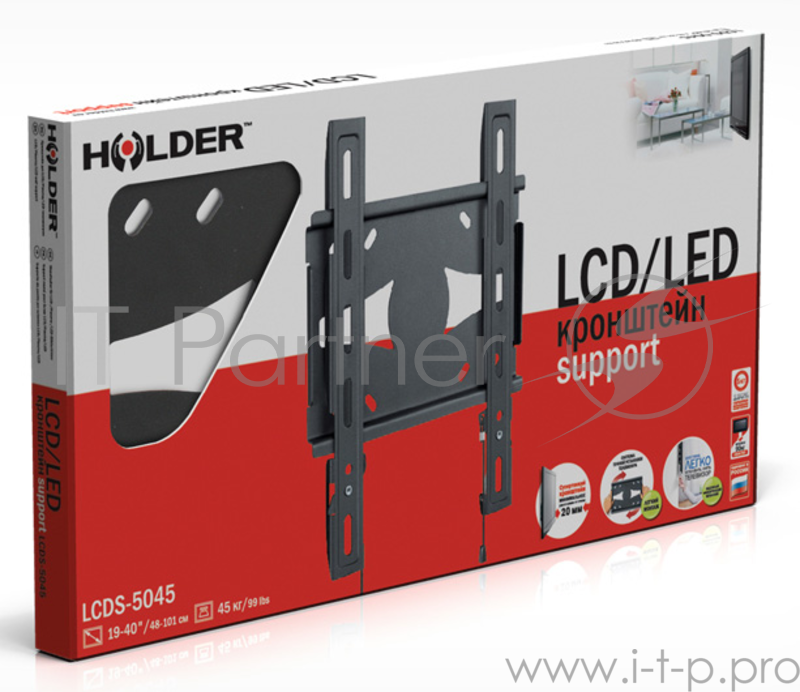 Кронштейн для телевизора Holder LCDS-5045 металлик 19"-40" макс.45кг настенный фиксированный